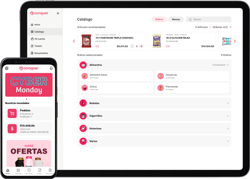 Conquer B2B — portal de pedidos para distribuidores y canales, alternativa a Mobiliza Ventas y Axxum